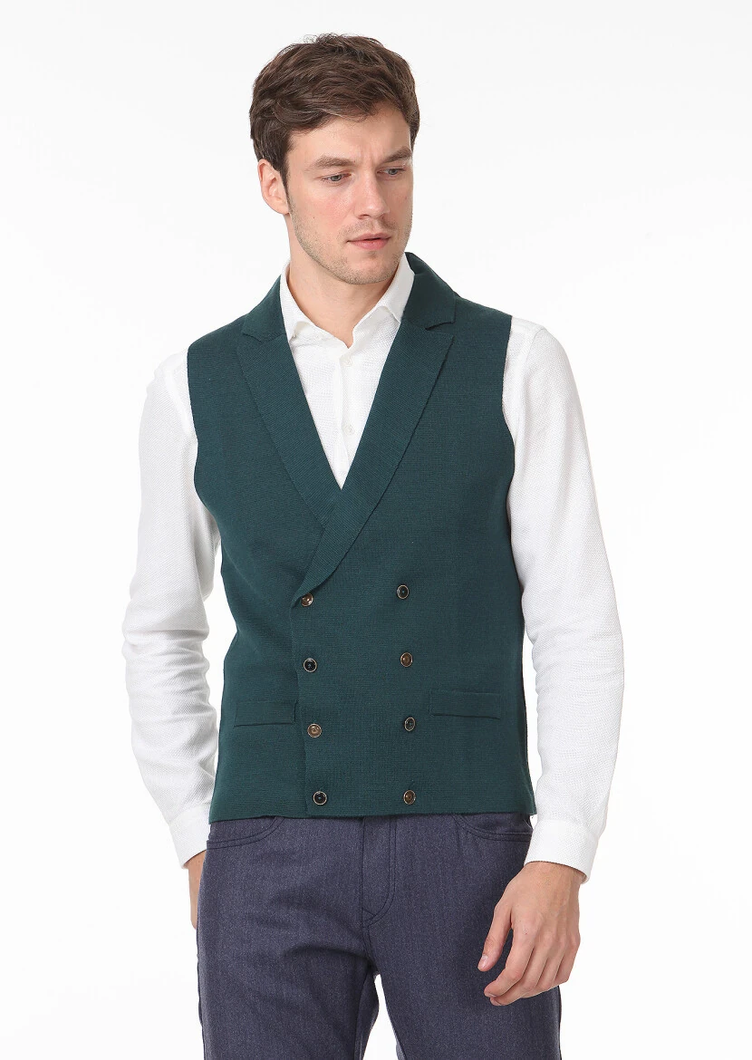 Petrol Regular Fit Casual Örme Triko Yelek - 1