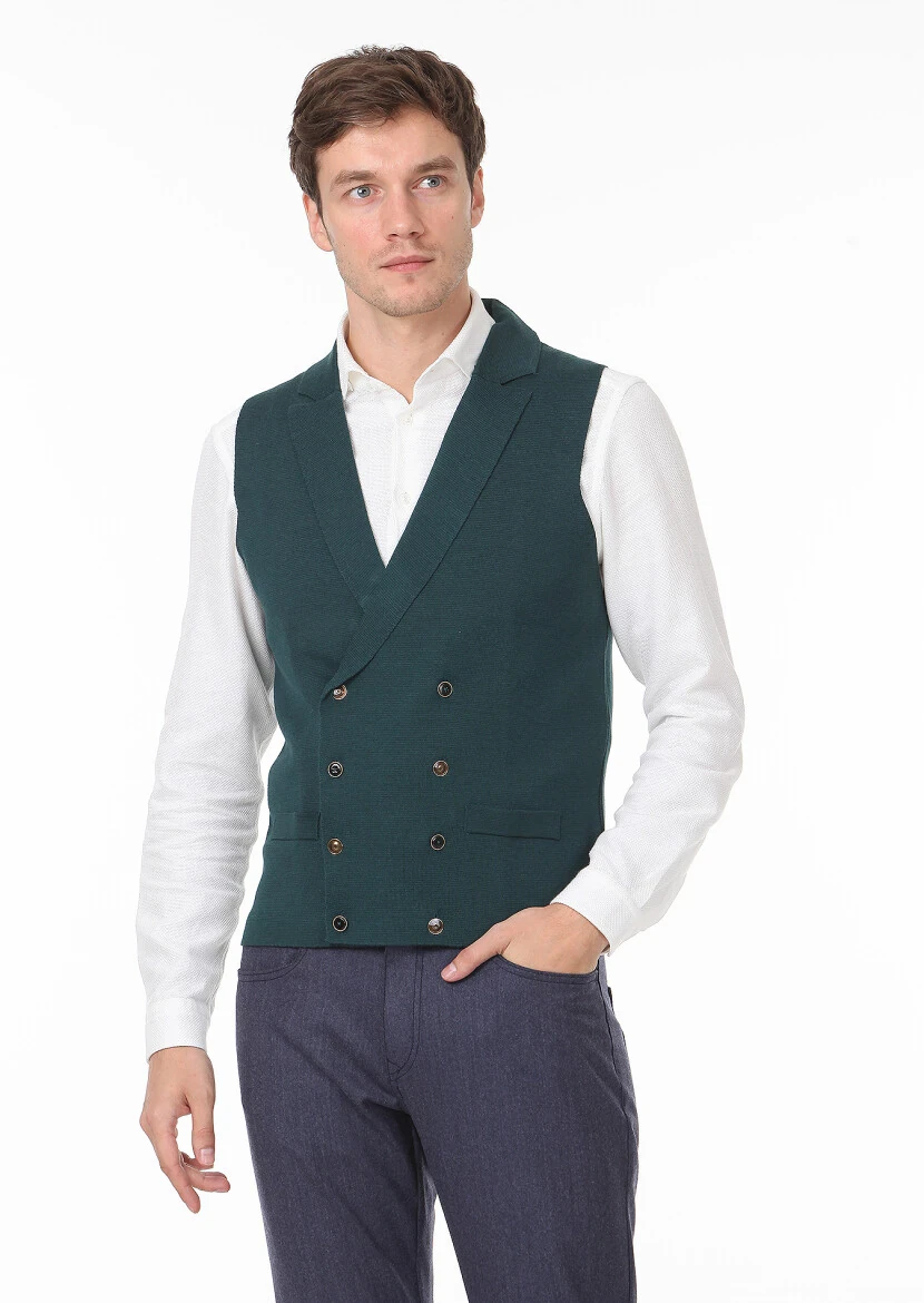 Petrol Regular Fit Casual Örme Triko Yelek - 2