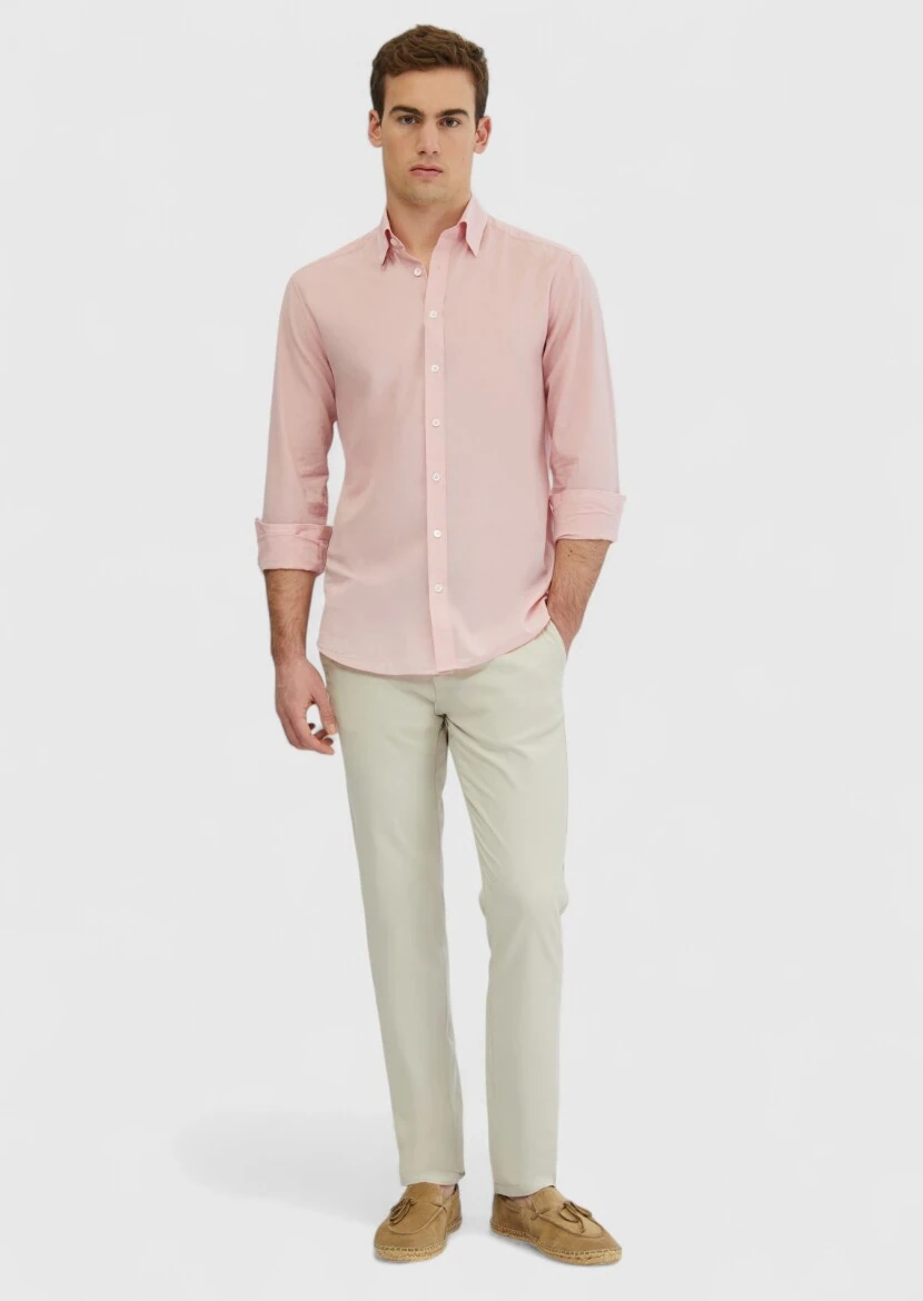 Pink Plain Casual Fit Weaving Casual 100% Cotton Shirt - RAMSEY