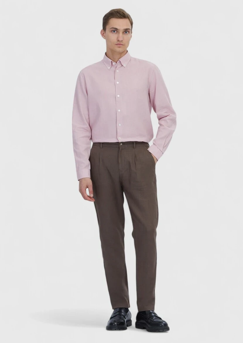 Pink Plain Casual Fit Weaving Casual Cotton Blended Shirt - RAMSEY