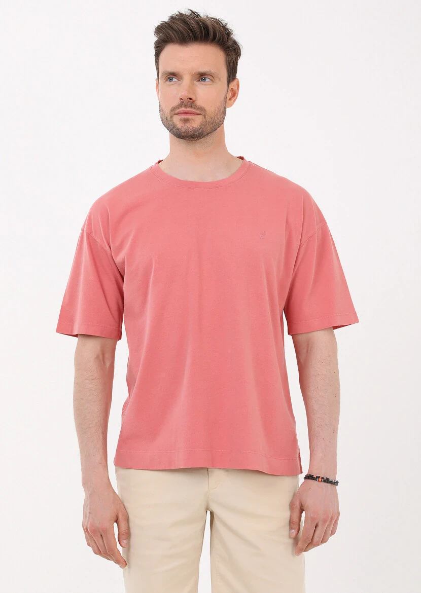 Pink Plain Crew Neck 100% Cotton T-Shirt - 1