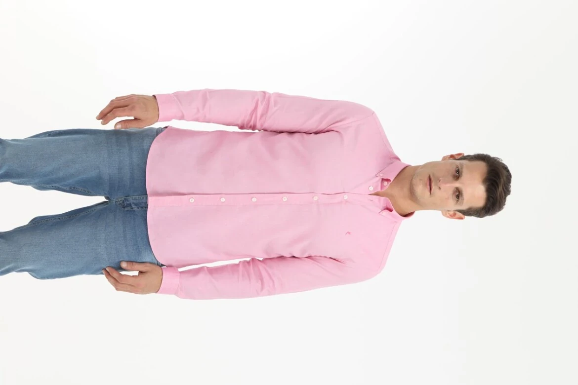 Pink Plain Slim Fit Weaving Casual 100% Cotton Shirt 