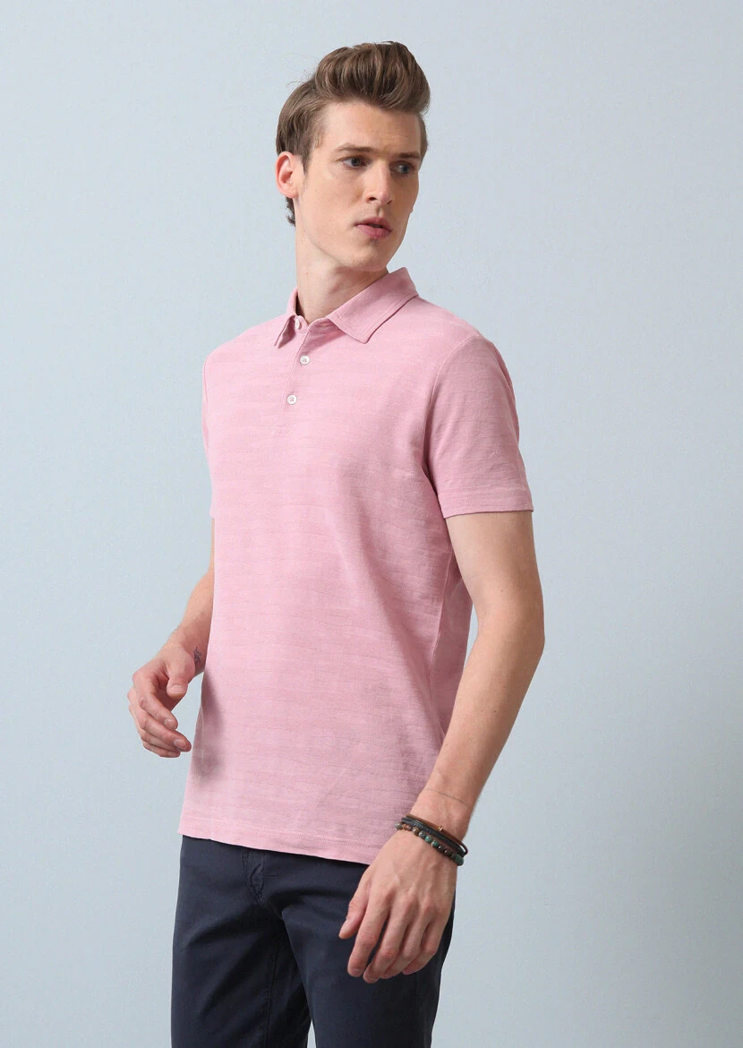 Pink Polo Neck 100% Cotton T-Shirt - 1