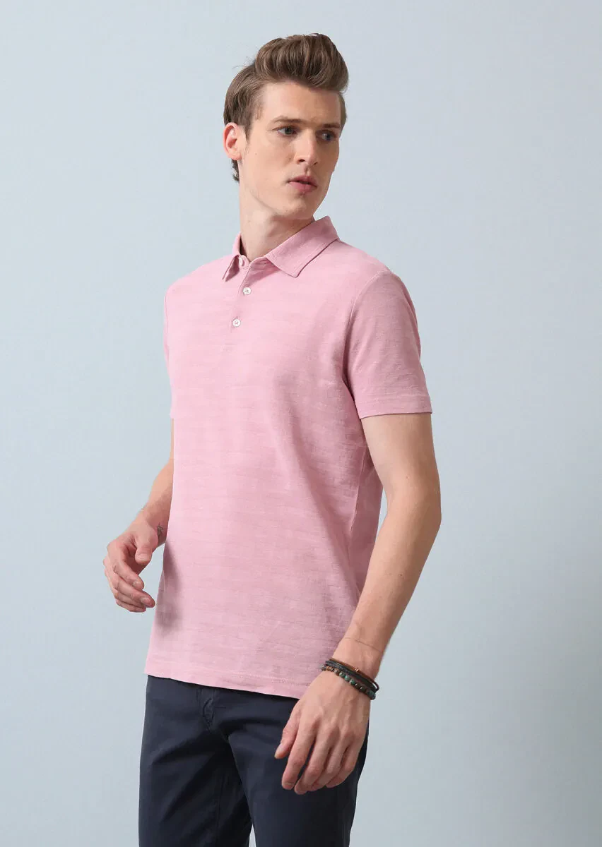 Pink Polo Neck 100% Cotton T-Shirt - 1