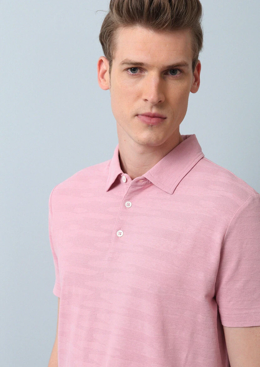 Pink Polo Neck 100% Cotton T-Shirt 