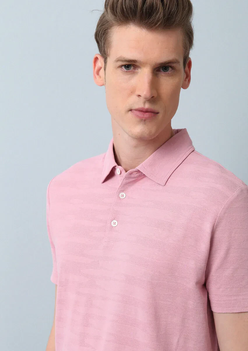 Pink Polo Neck 100% Cotton T-Shirt - 2