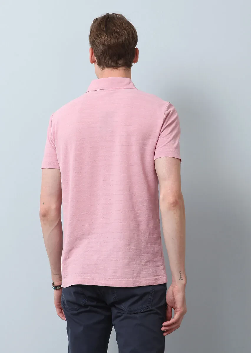 Pink Polo Neck 100% Cotton T-Shirt - 5