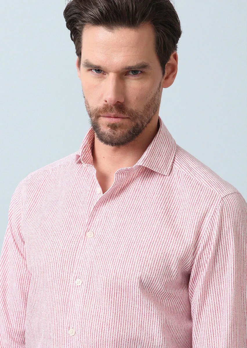 Pink Printed Regular Fit Weaving Casual 100% Cotton Shirt - 1
