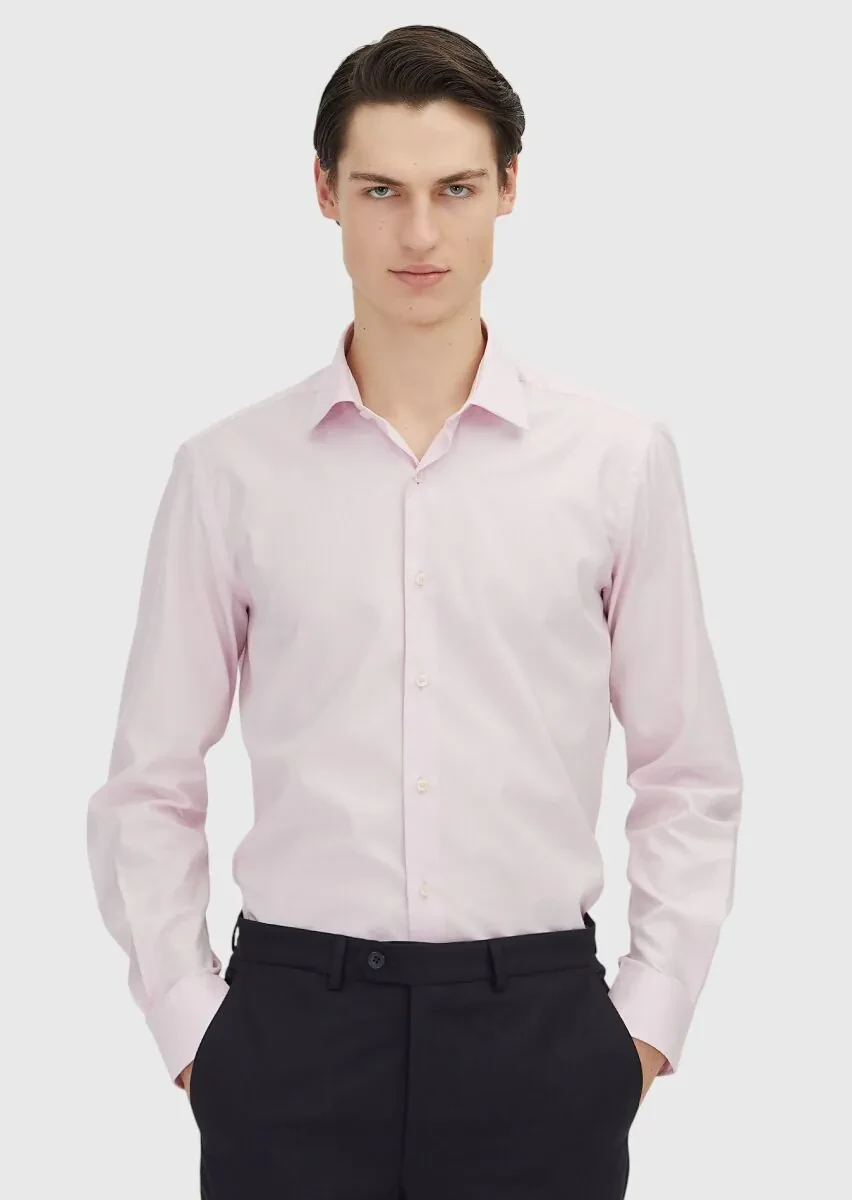Pink Regular Fit Weaving Classical 100% Cotton Shirt - 2