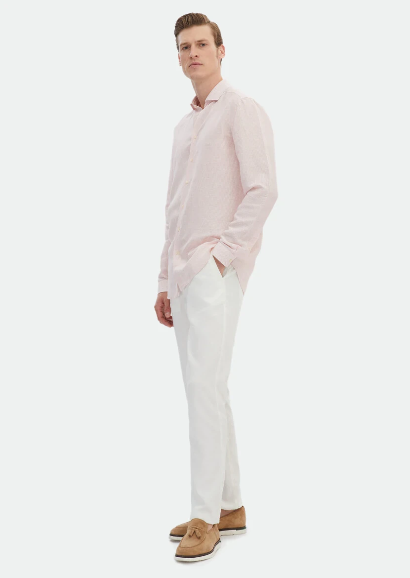 Pink Striped Regular Fit Weaving Casual Linen Blended Shirt - RAMSEY