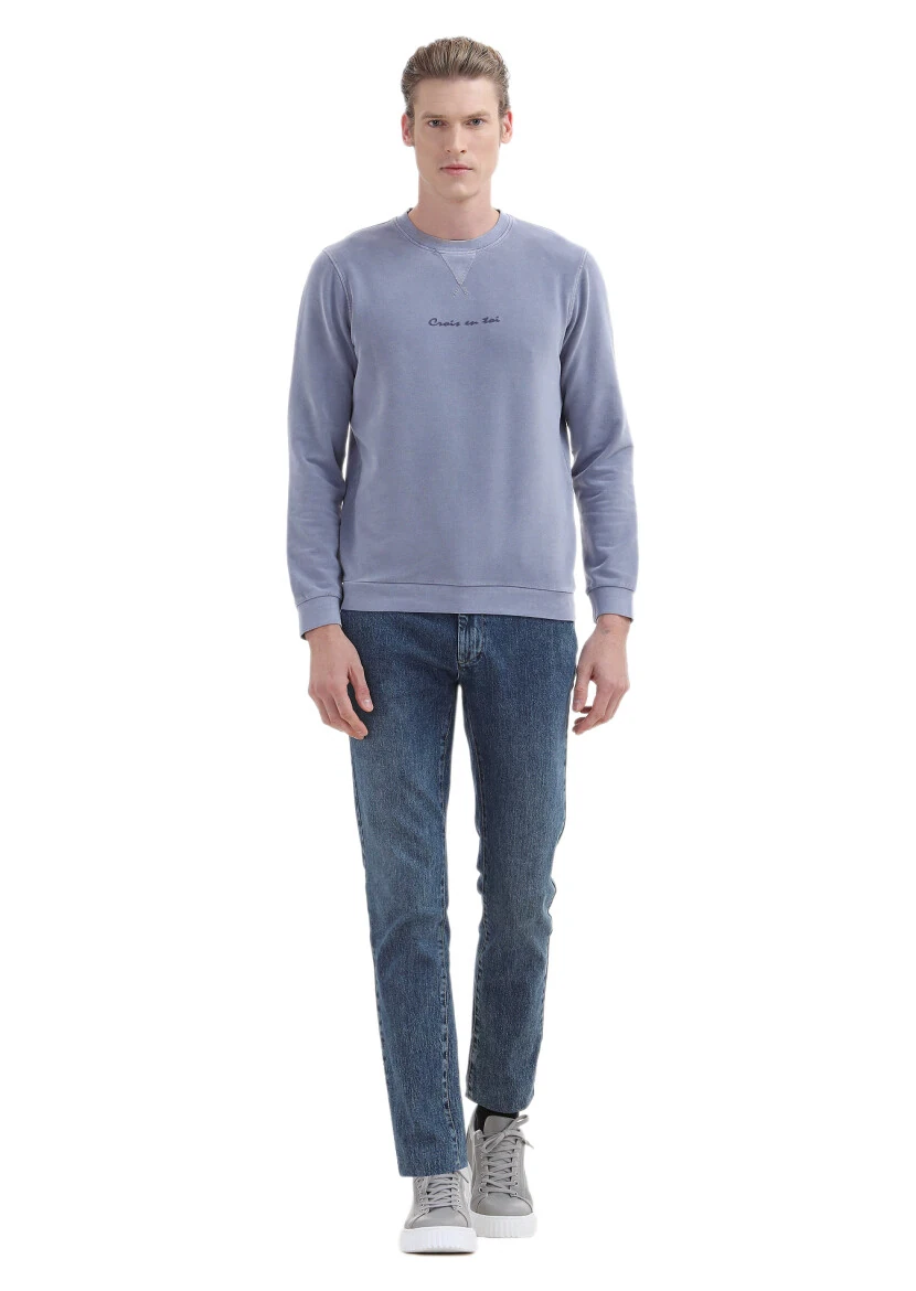 Purple Crew Neck Printed Sweatshirt - RAMSEY