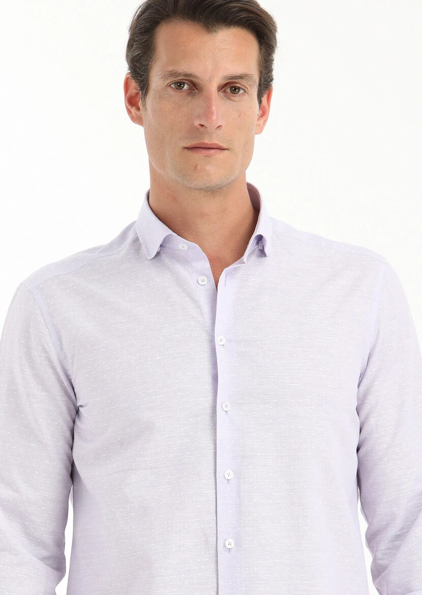 Purple Micro Regular Fit Weaving Casual Cotton Blended Shirt - 3