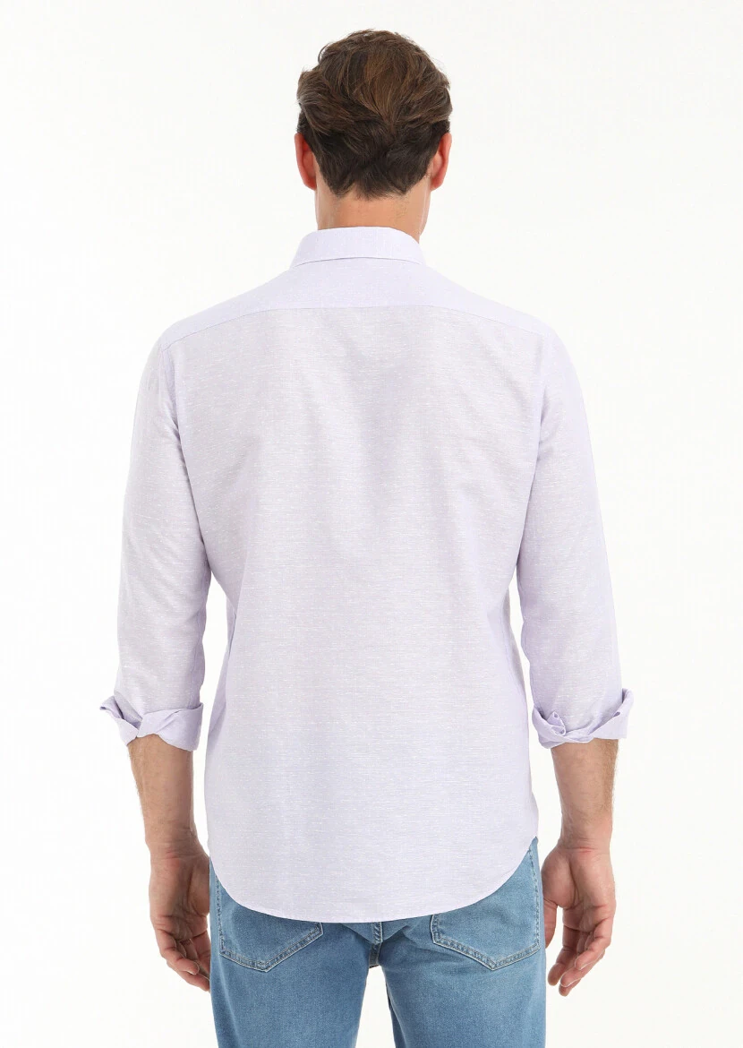 Purple Micro Regular Fit Weaving Casual Cotton Blended Shirt - 4