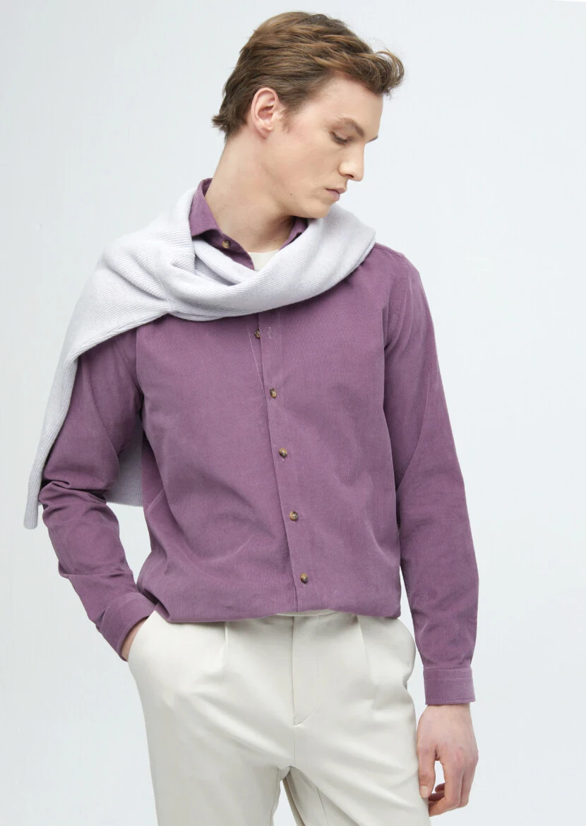 Purple Plain Casual Fit Weaving Casual 100% Cotton Shirt - RAMSEY