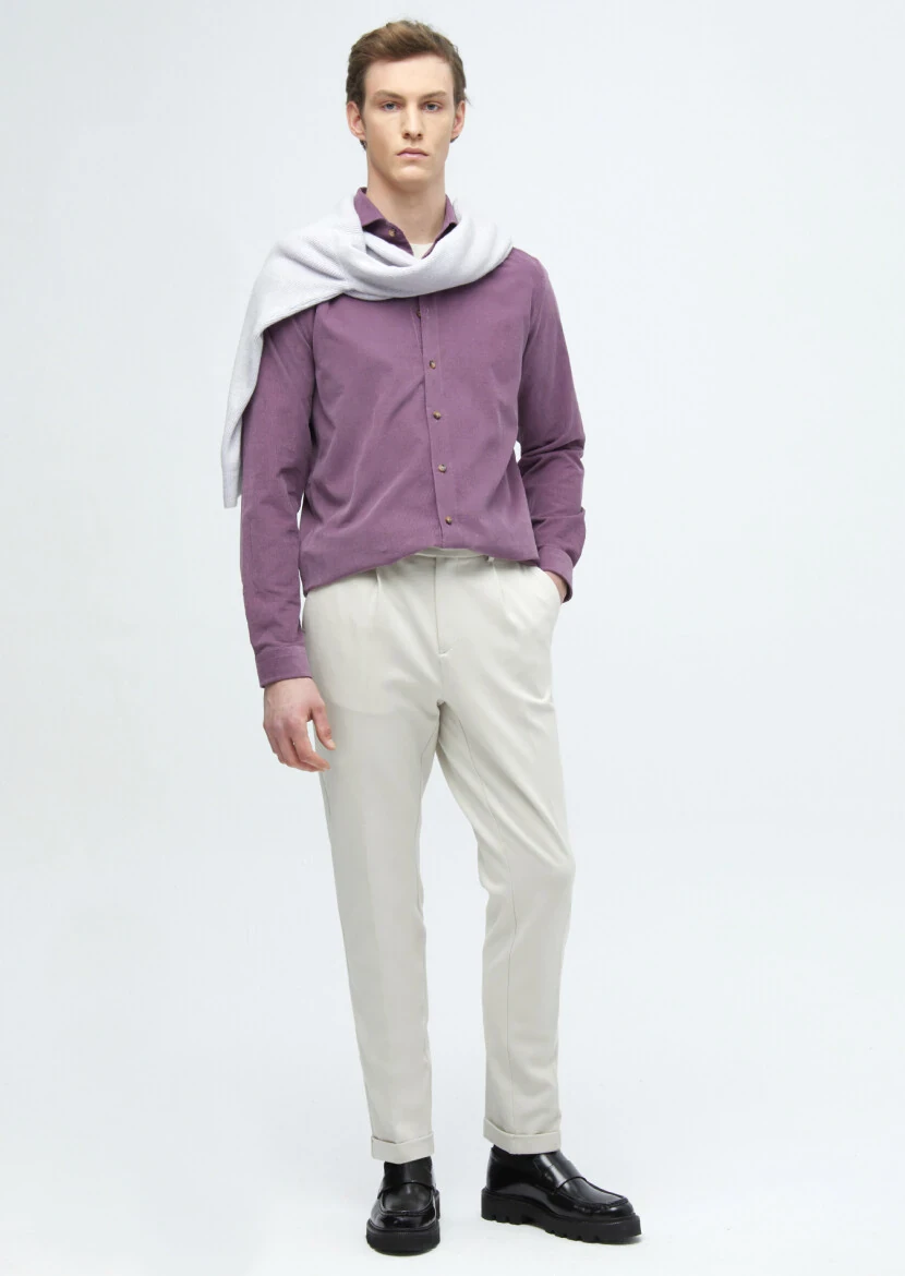 Purple Plain Casual Fit Weaving Casual 100% Cotton Shirt 