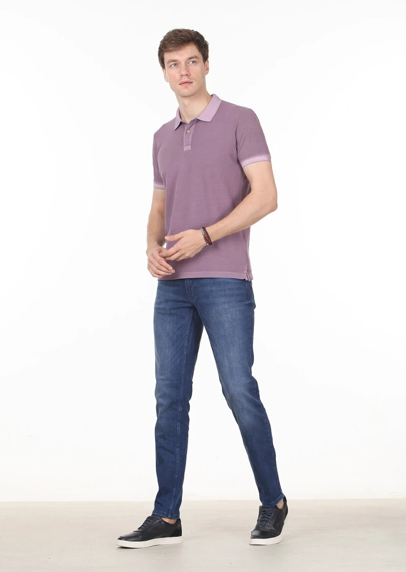 Purple Plain Polo Neck 100% Cotton T-Shirt - 3