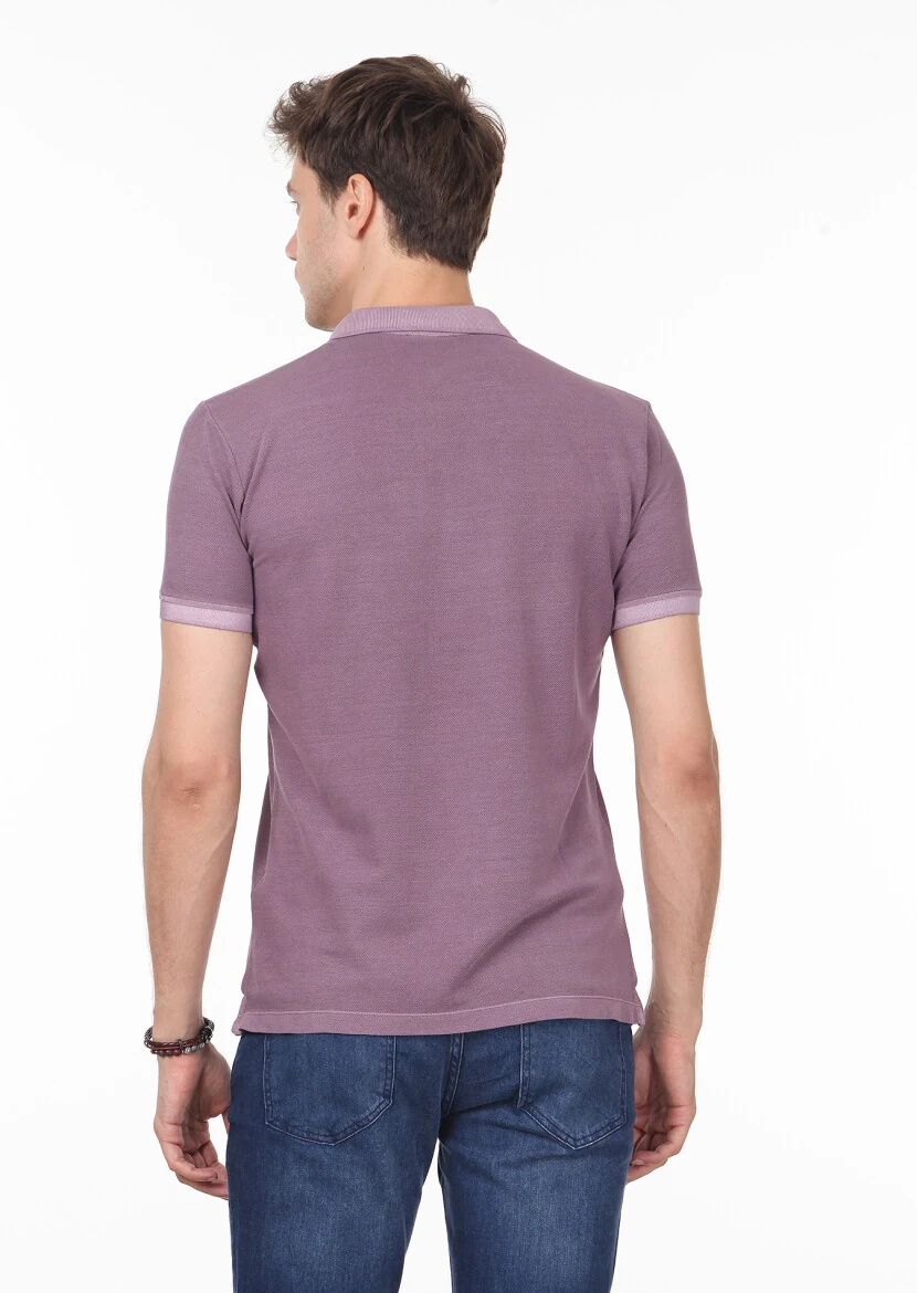 Purple Plain Polo Neck 100% Cotton T-Shirt - 4