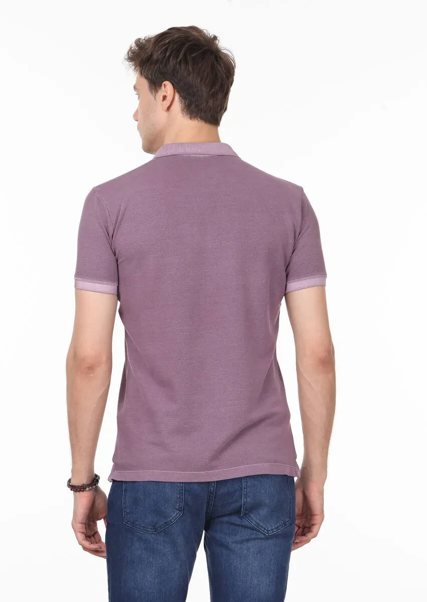 Purple Plain Polo Neck 100% Cotton T-Shirt - 4