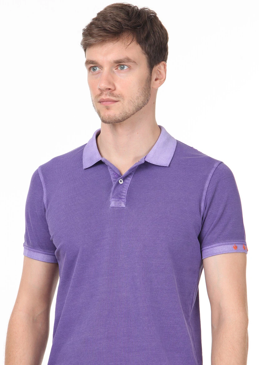Purple Plain Polo Neck 100% Cotton T-Shirt 