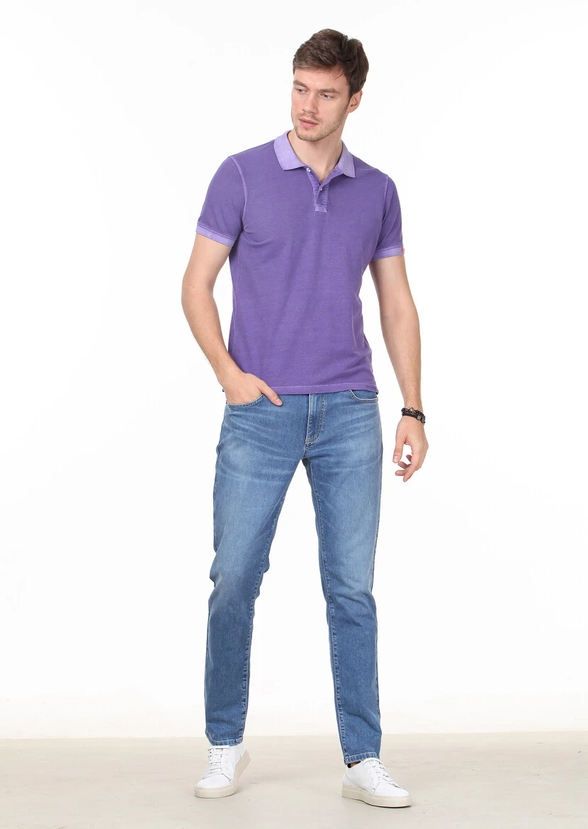 Purple Plain Polo Neck 100% Cotton T-Shirt - 3