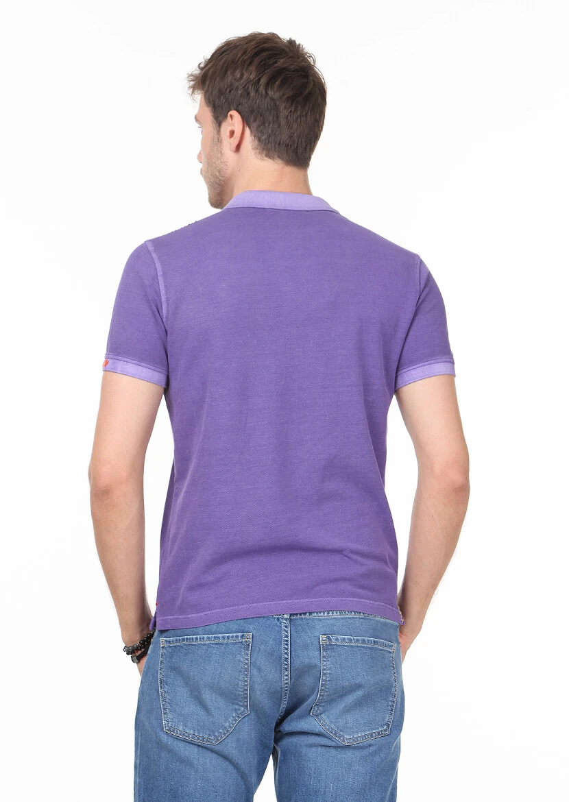 Purple Plain Polo Neck 100% Cotton T-Shirt - 4