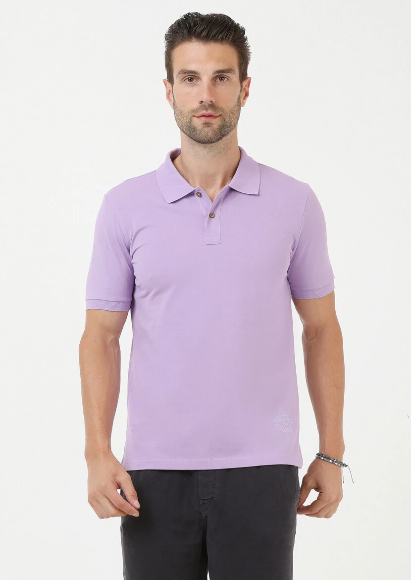 Purple Plain Polo Neck 100% Cotton T-Shirt 