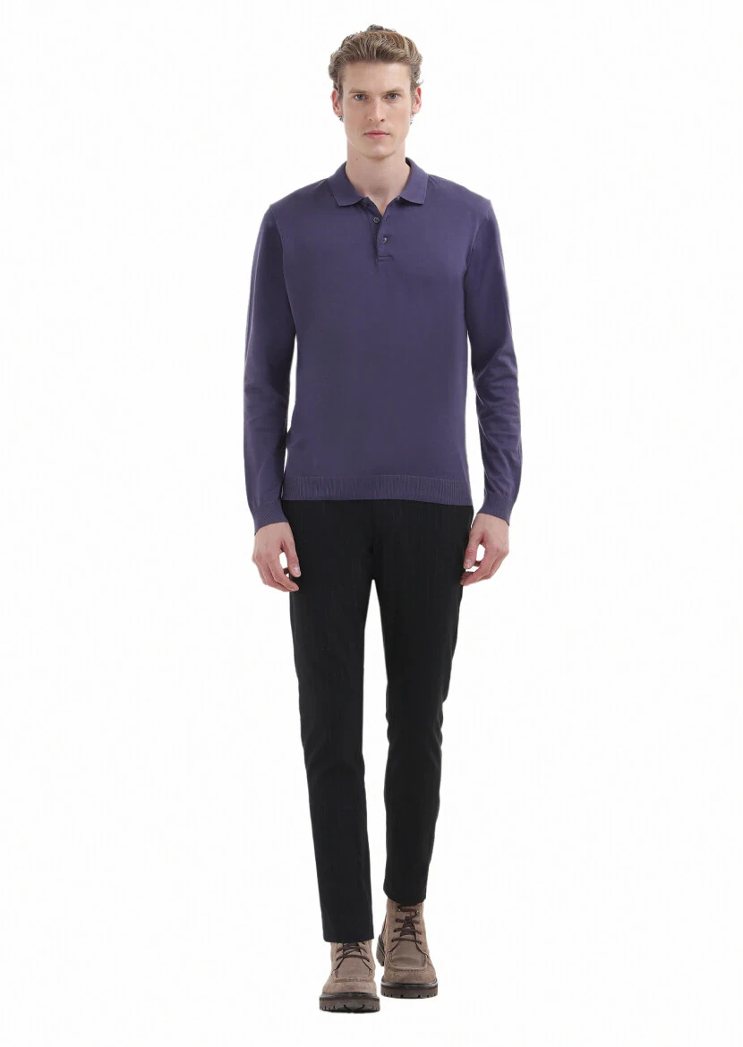 Purple Plain Polo Neck 100% Cotton T-Shirt 