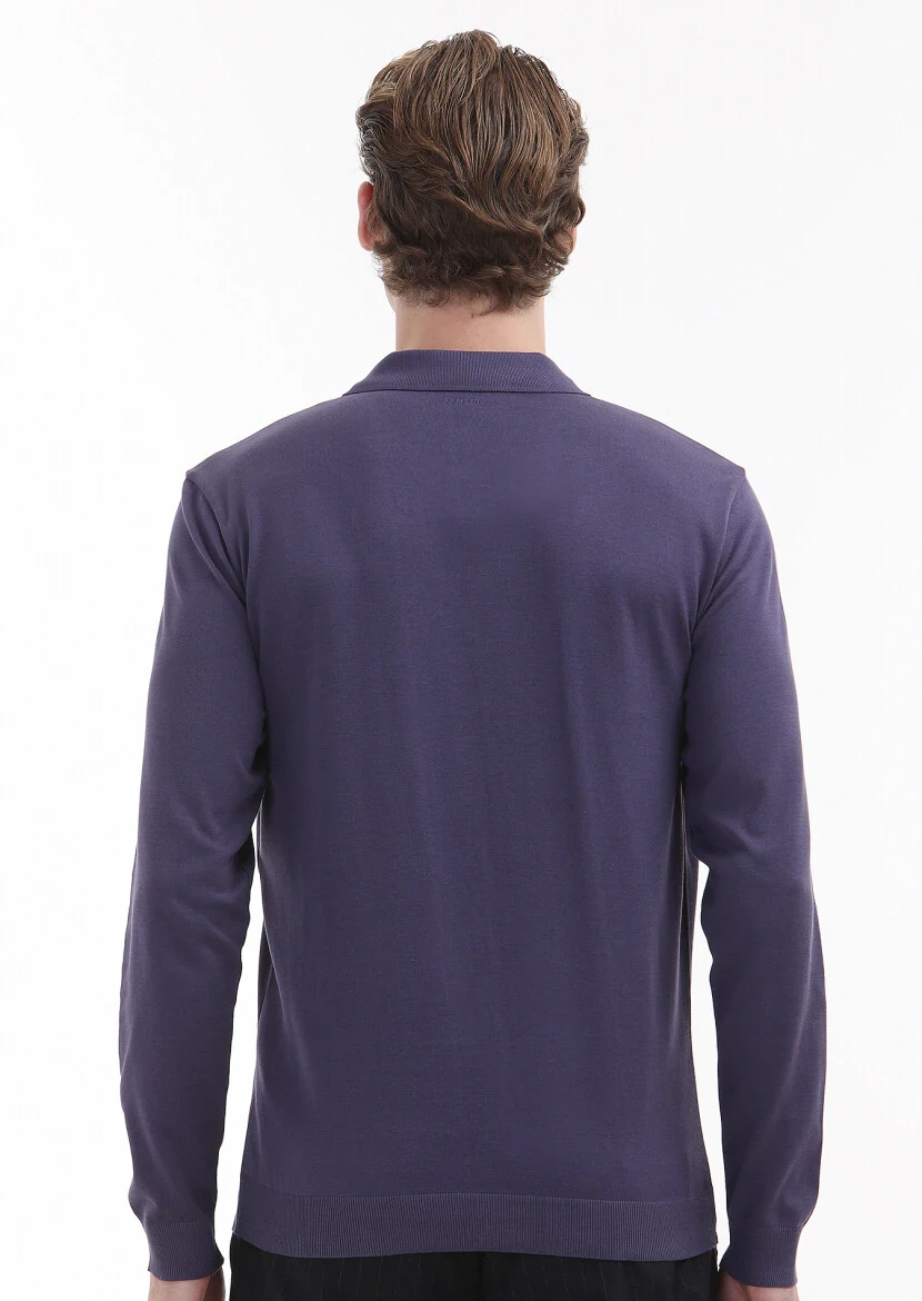 Purple Plain Polo Neck 100% Cotton T-Shirt - 4