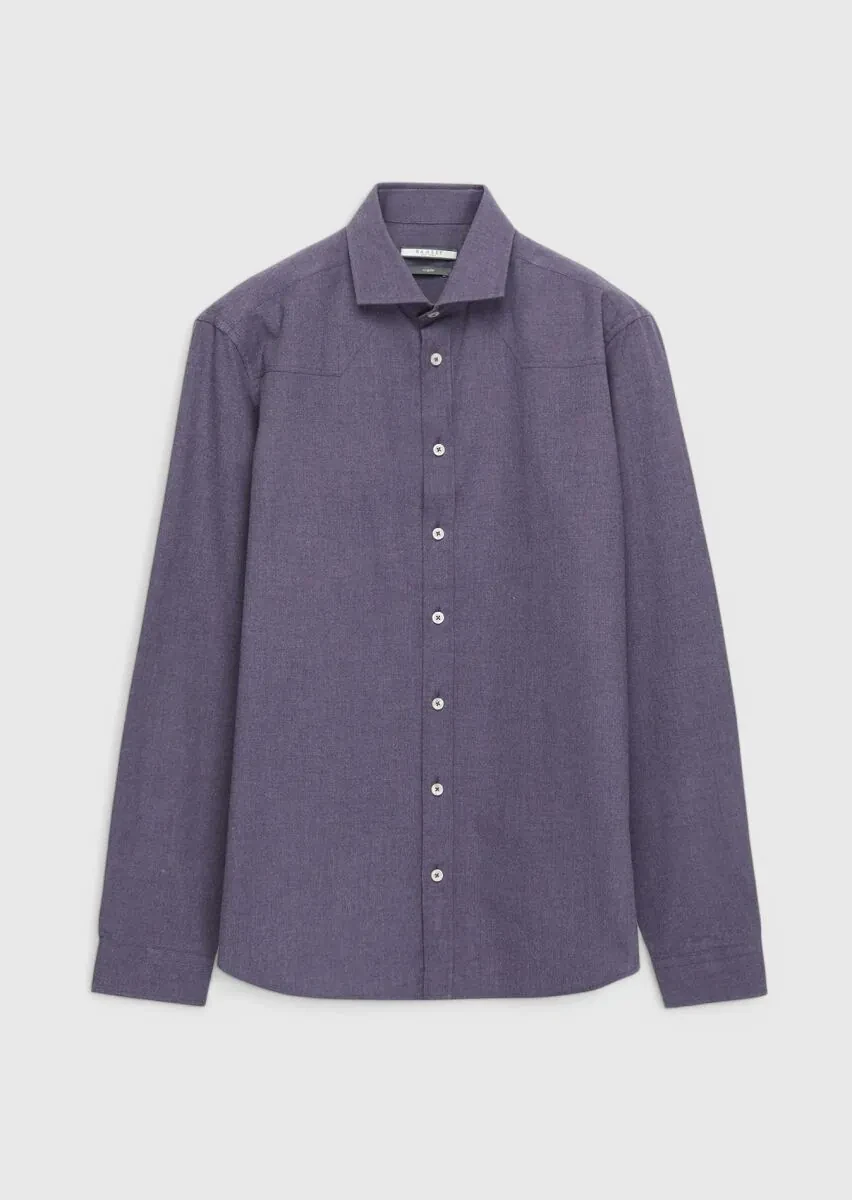 Purple Plain Regular Fit Weaving Casual 100% Cotton Shirt - 1