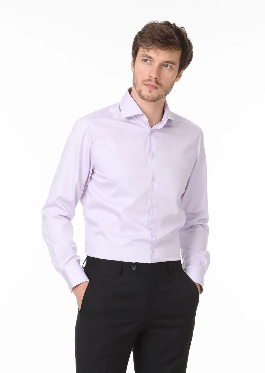 Purple Plain Regular Fit Weaving Classical 100% Cotton Shirt - 1