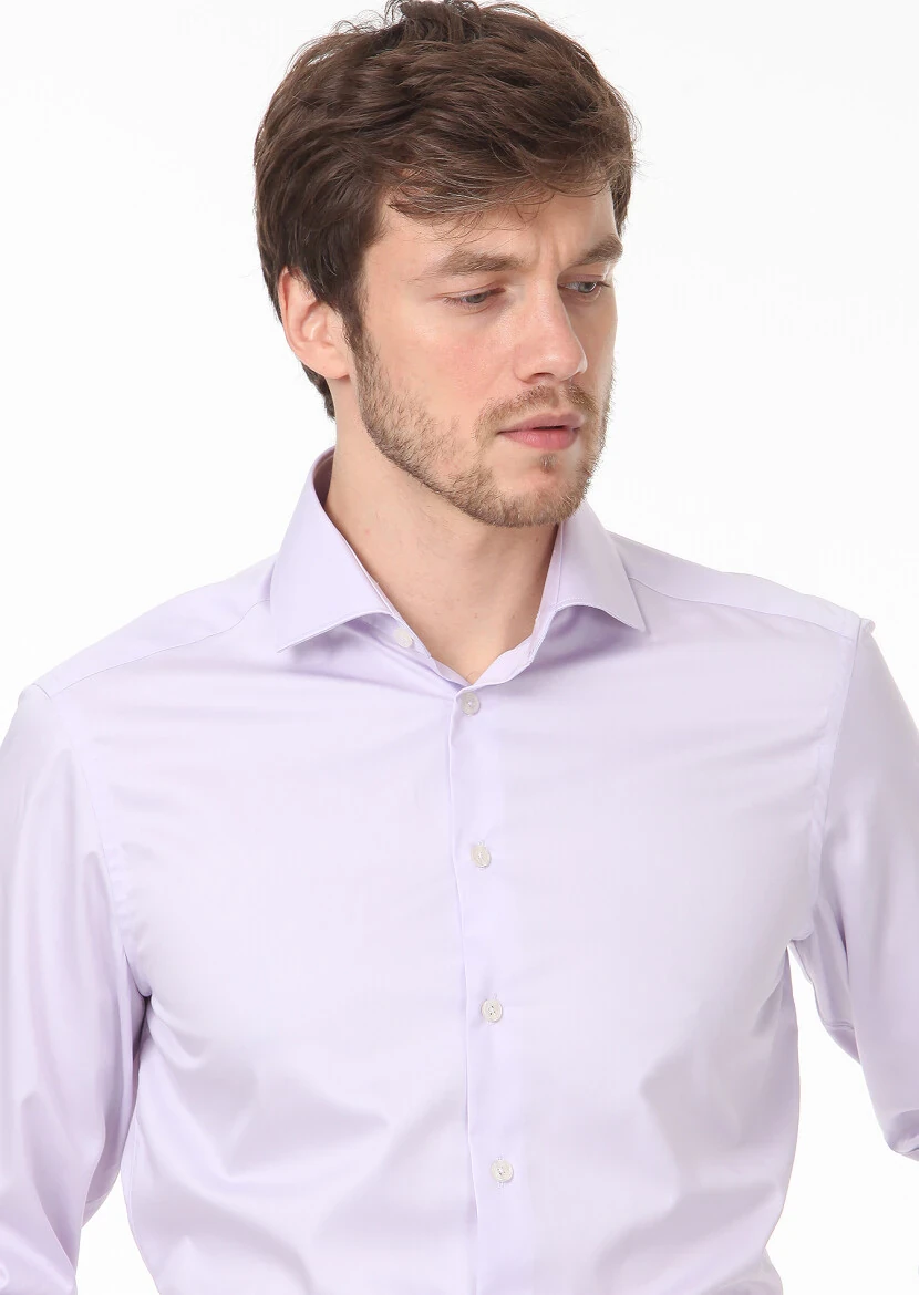 Purple Plain Regular Fit Weaving Classical 100% Cotton Shirt 