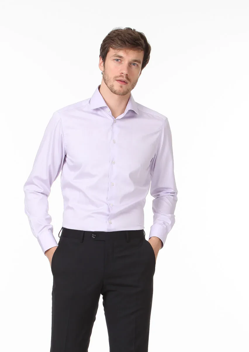 Purple Plain Regular Fit Weaving Classical 100% Cotton Shirt - 3