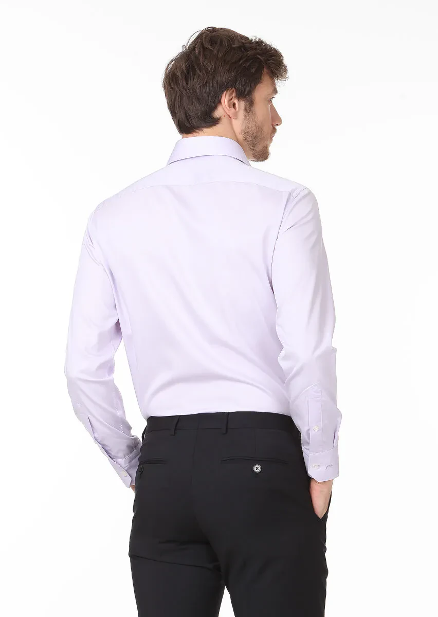 Purple Plain Regular Fit Weaving Classical 100% Cotton Shirt - 4