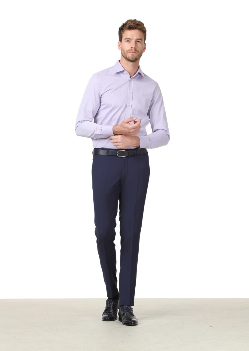 Purple Plain Regular Fit Weaving Classical Cotton Blended Shirt - RAMSEY