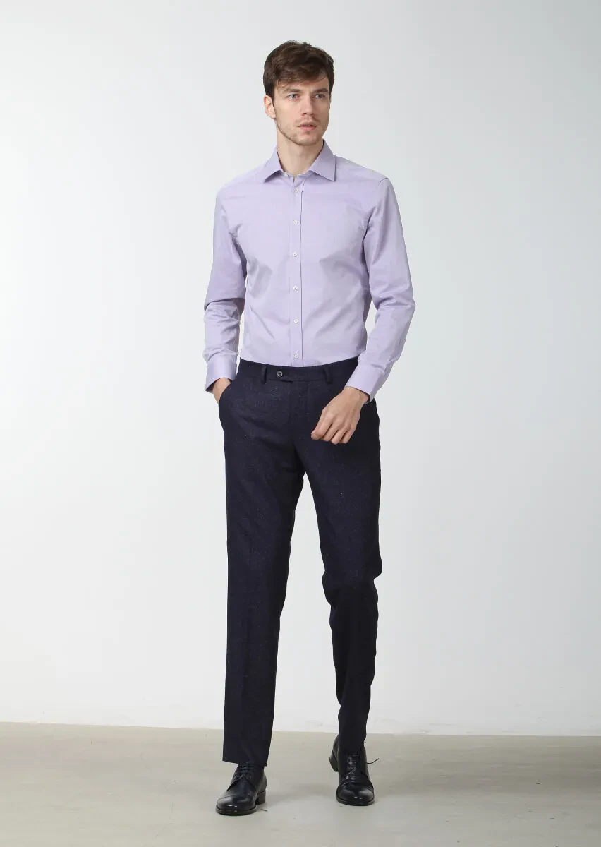 Purple Plain Regular Fit Weaving Classical Cotton Blended Shirt - 2