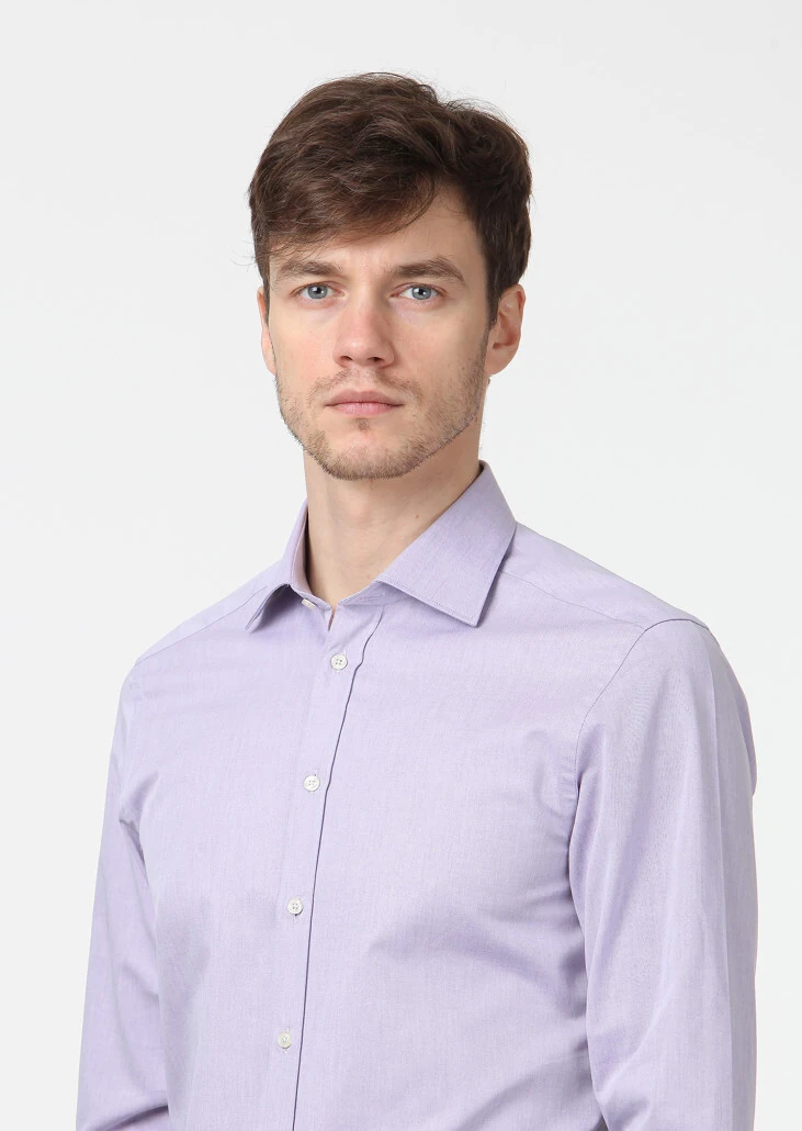 Purple Plain Regular Fit Weaving Classical Cotton Blended Shirt - 3