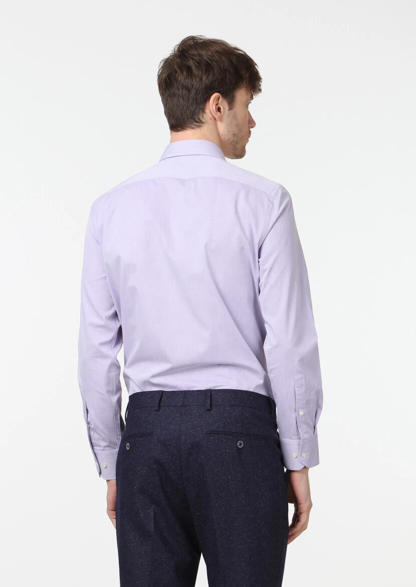 Purple Plain Regular Fit Weaving Classical Cotton Blended Shirt - 4