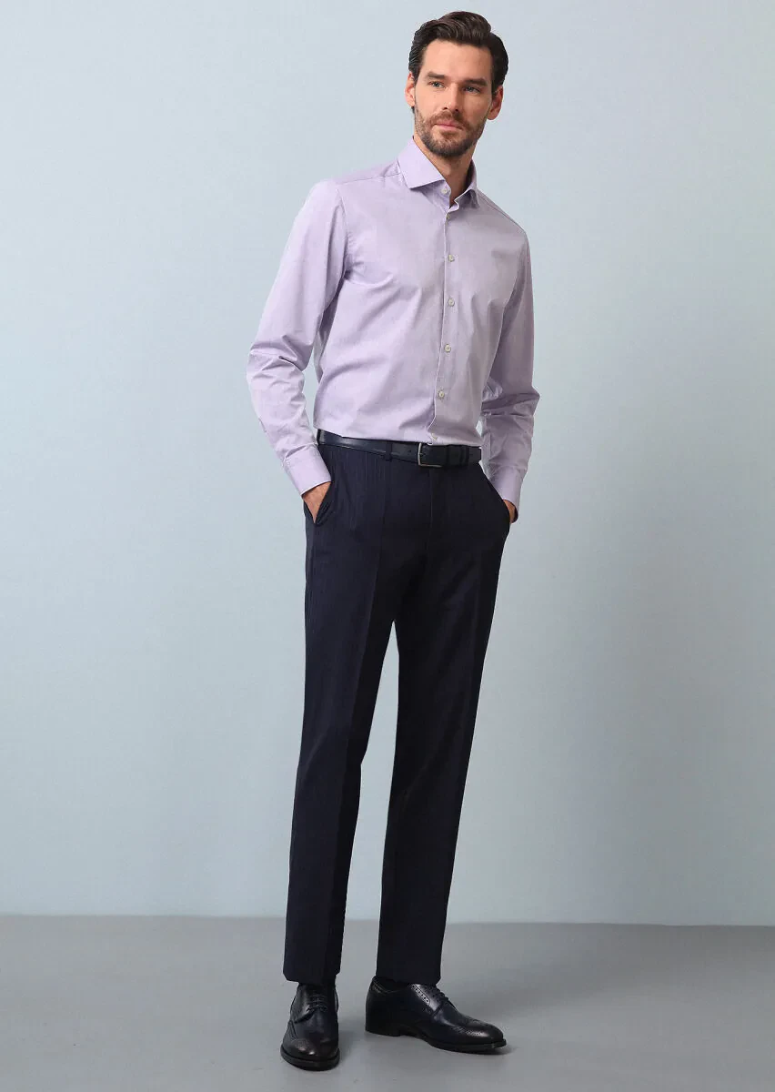 Purple Plain Regular Fit Weaving Classical Cotton Blended Shirt - 2