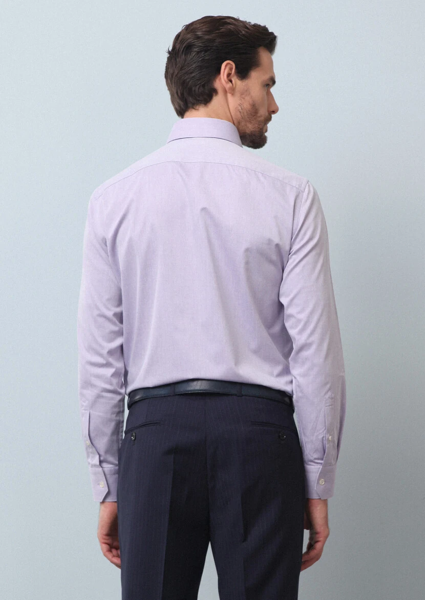 Purple Plain Regular Fit Weaving Classical Cotton Blended Shirt - 5
