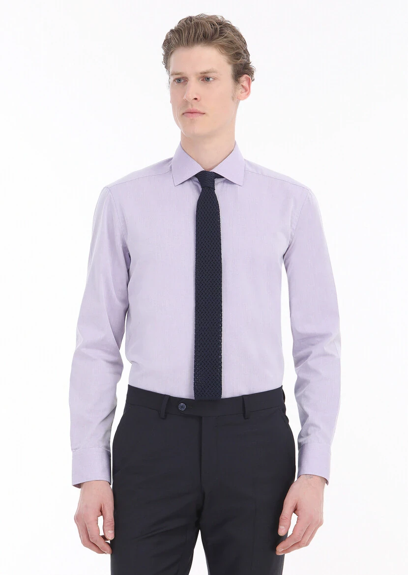 Purple Plain Regular Fit Weaving Classical Cotton Blended Shirt - RAMSEY