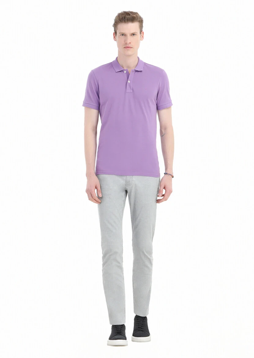 Purple Printed Polo Neck 100% Cotton T-Shirt - RAMSEY