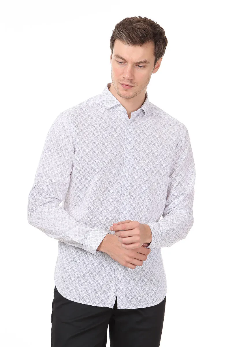 Purple Printed Slim Fit Weaving Casual 100% Cotton Shirt - 1