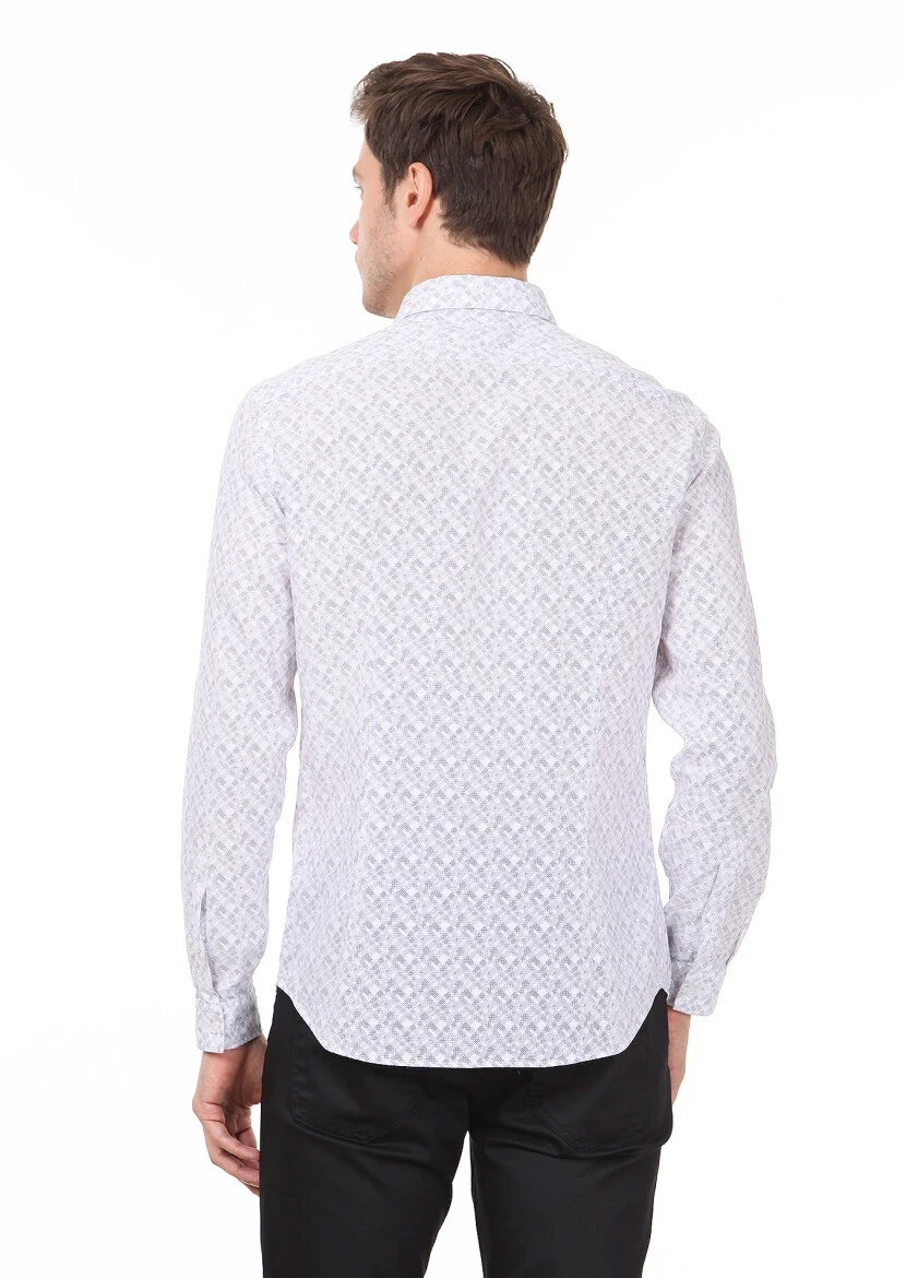 Purple Printed Slim Fit Weaving Casual 100% Cotton Shirt - 4