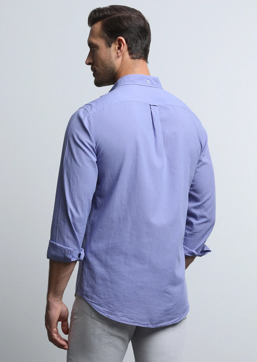 Purple Regular Fit Weaving Denim 100% Cotton Shirt - 5