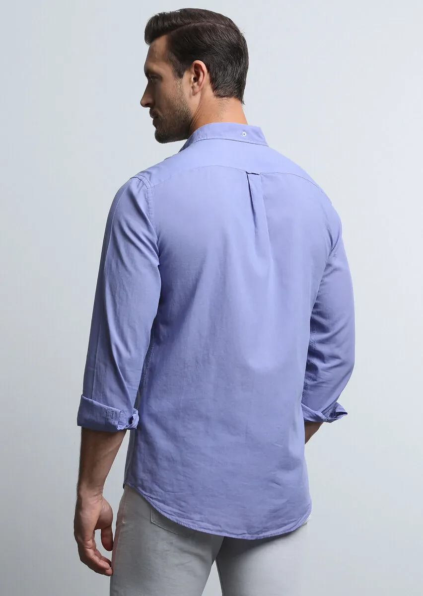 Purple Regular Fit Weaving Denim 100% Cotton Shirt - 5