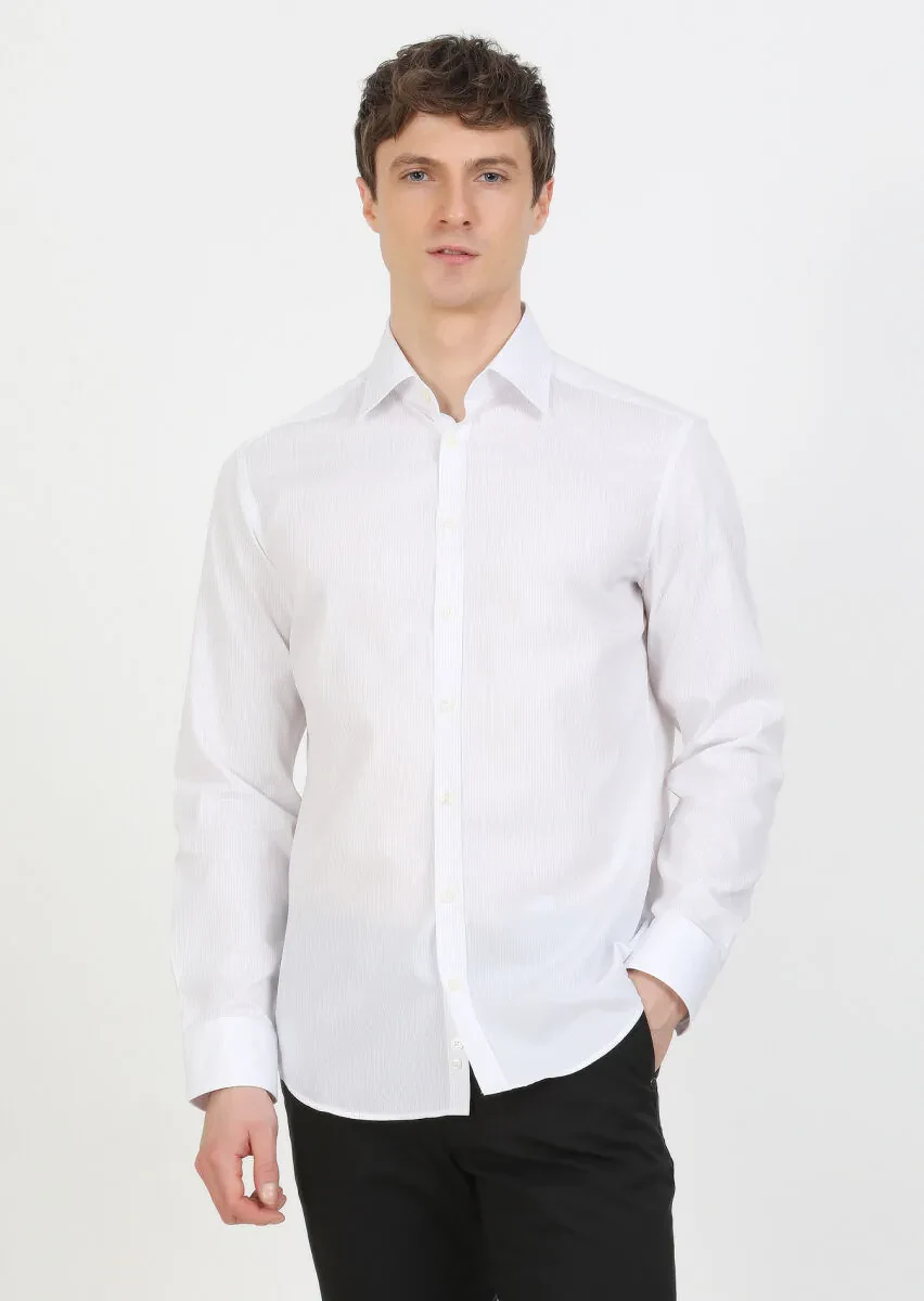 Purple Striped Regular Fit Weaving Classical 100% Cotton Shirt - 2