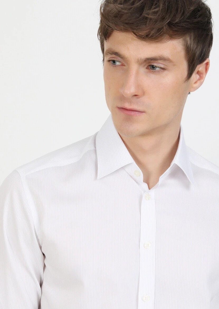 Purple Striped Regular Fit Weaving Classical 100% Cotton Shirt - 3