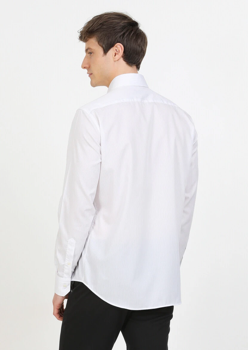 Purple Striped Regular Fit Weaving Classical 100% Cotton Shirt - 4