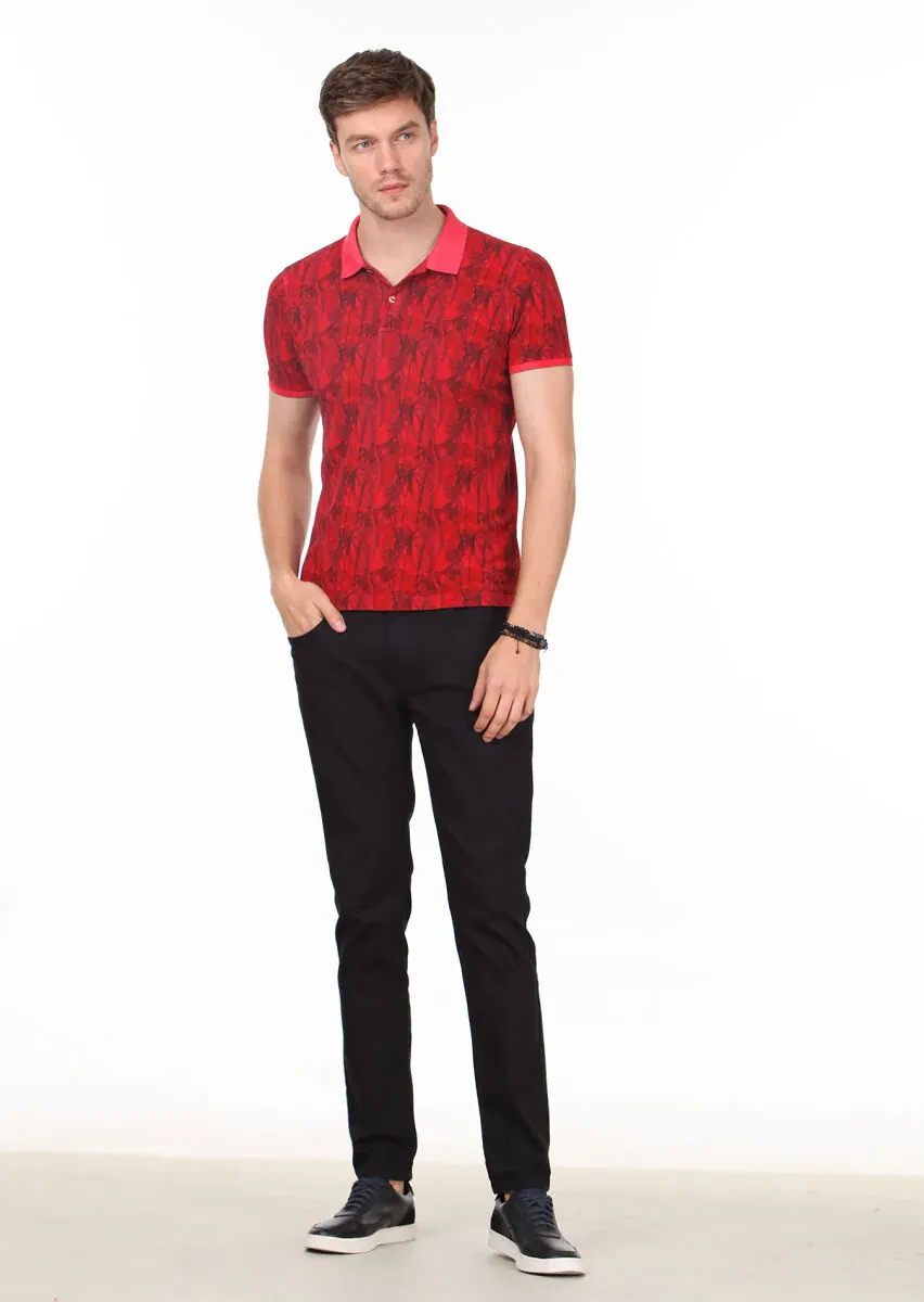 Red Plain Polo Neck 100% Cotton T-Shirt - 3