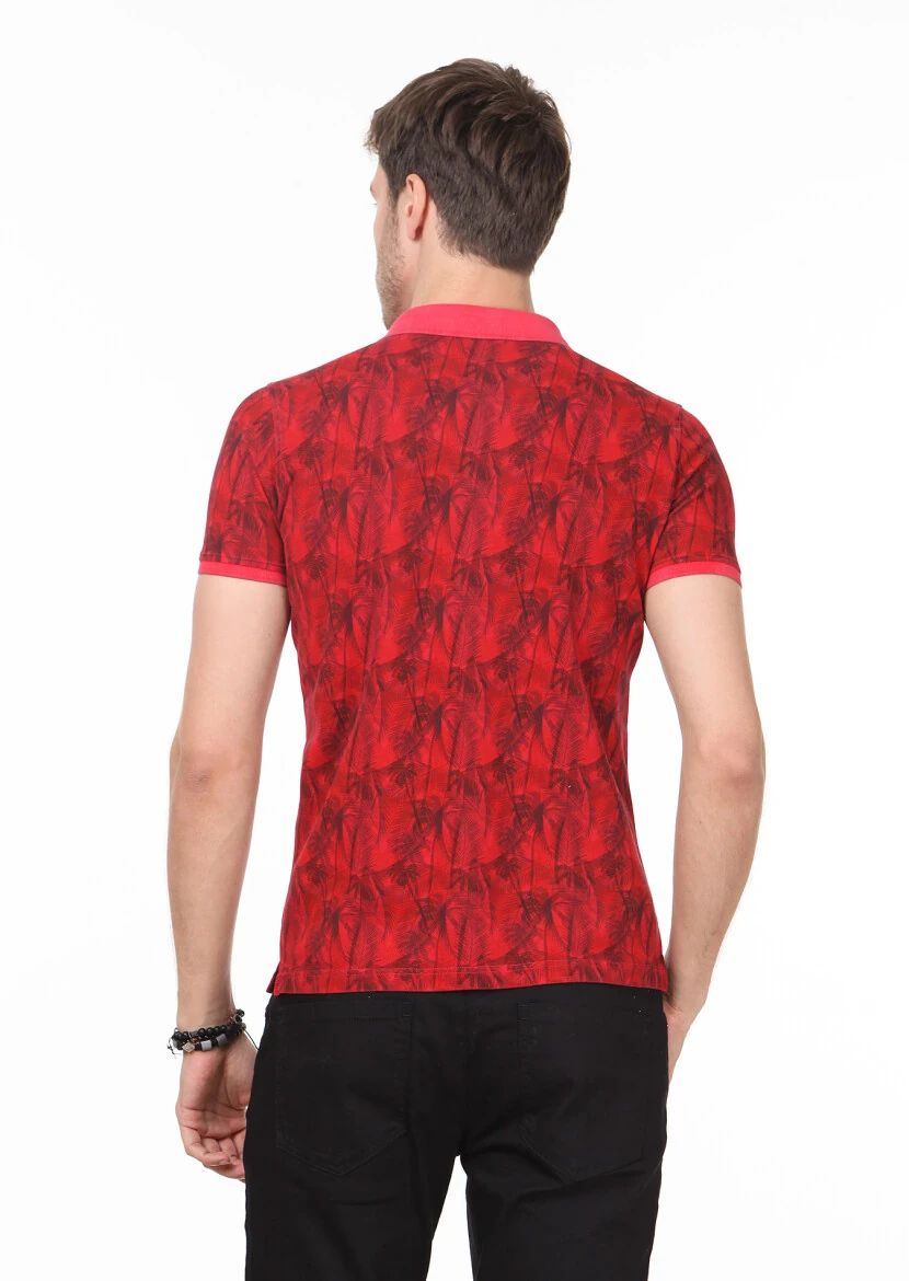 Red Plain Polo Neck 100% Cotton T-Shirt - 4